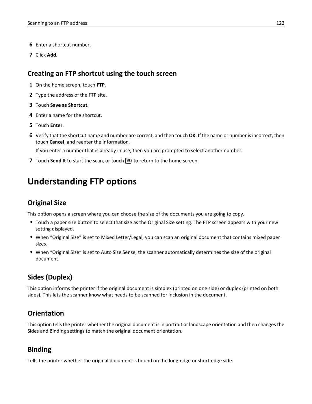 Lexmark 19Z0101, 432, 632, 832, X860DE, X862DE manual Understanding FTP options, Creating an FTP shortcut using the touch screen 