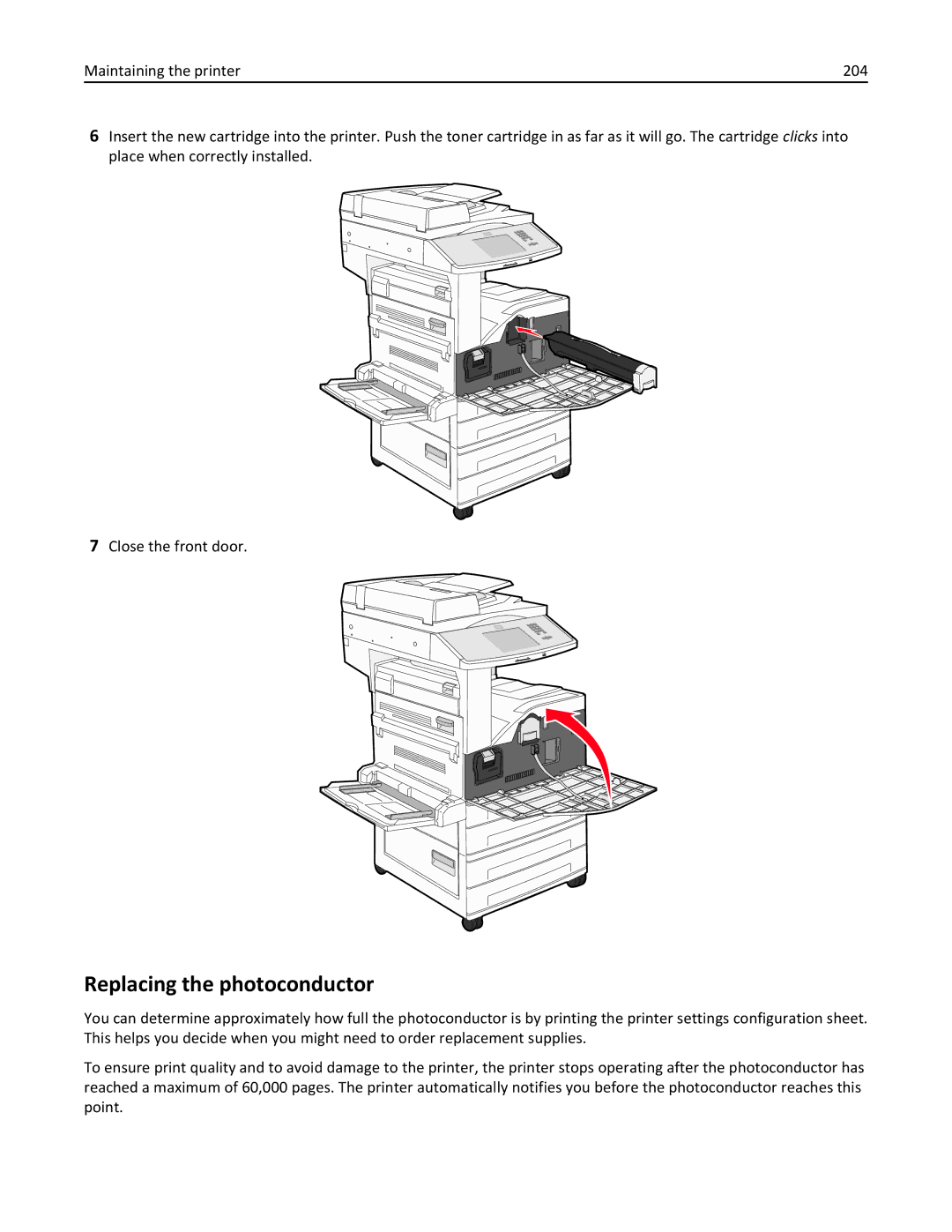 Lexmark X864DE, 432, 19Z0101, 632, 832, X860DE, X862DE, 19Z4028, 19Z0202, 19Z0200, 19Z0102 manual Replacing the photoconductor 