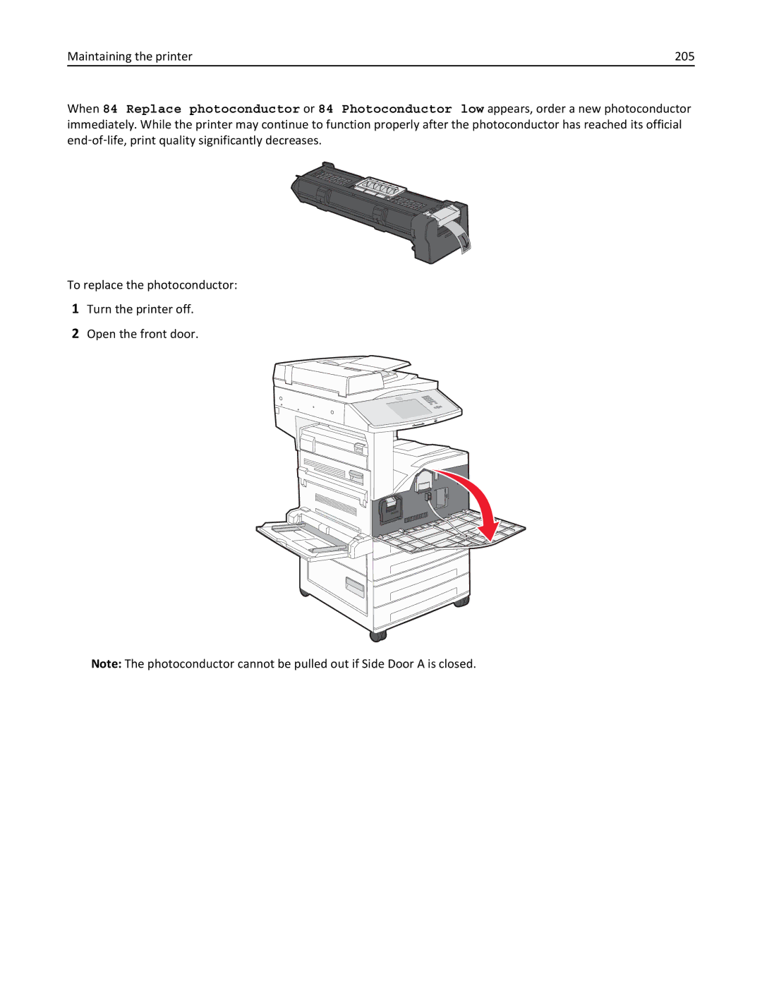 Lexmark 19Z4028, 432, 19Z0101, 632, 832, X860DE, X862DE, X864DE, 19Z0202, 19Z0200, 19Z0102 manual Maintaining the printer 205 