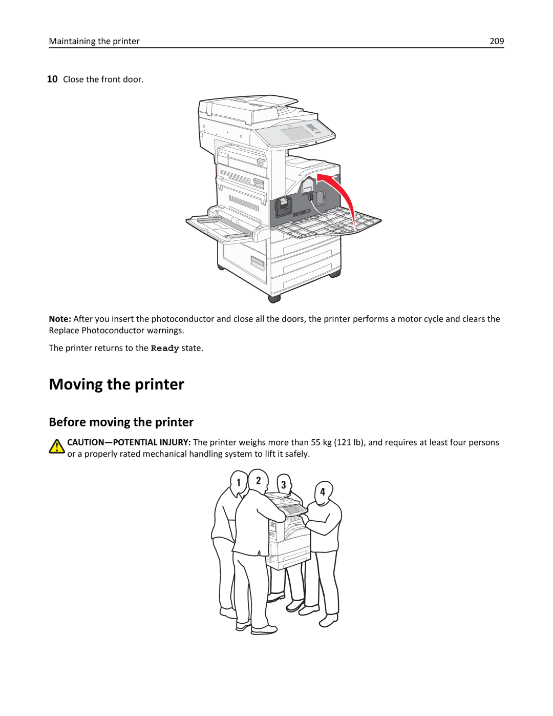 Lexmark 432, 19Z0101, 632, 832, X860DE, X862DE, X864DE, 19Z4028, 19Z0202, 19Z0200 Moving the printer, Before moving the printer 