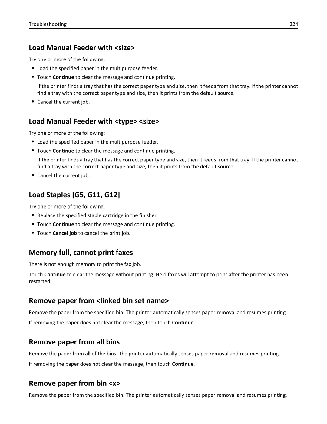 Lexmark X860DE, 432, 19Z0101, 632 Load Manual Feeder with size, Load Manual Feeder with type size, Load Staples G5, G11, G12 