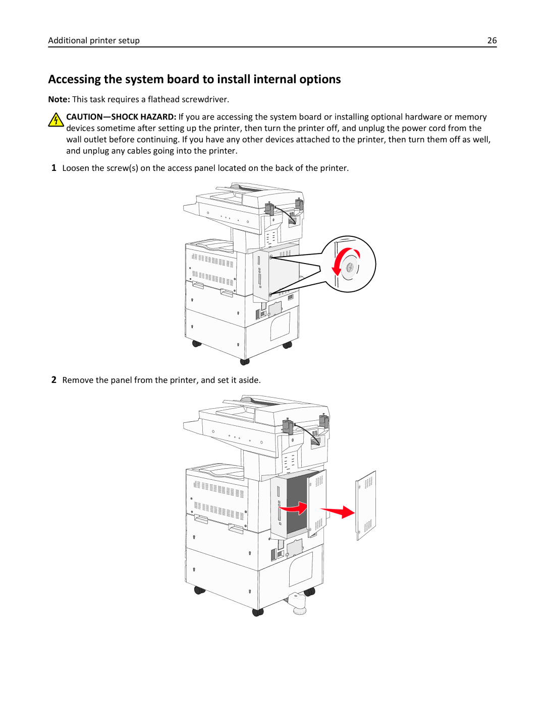 Lexmark X860DE, 432, 19Z0101, 632, 832, X862DE, X864DE, 19Z4028, 19Z0202 Accessing the system board to install internal options 