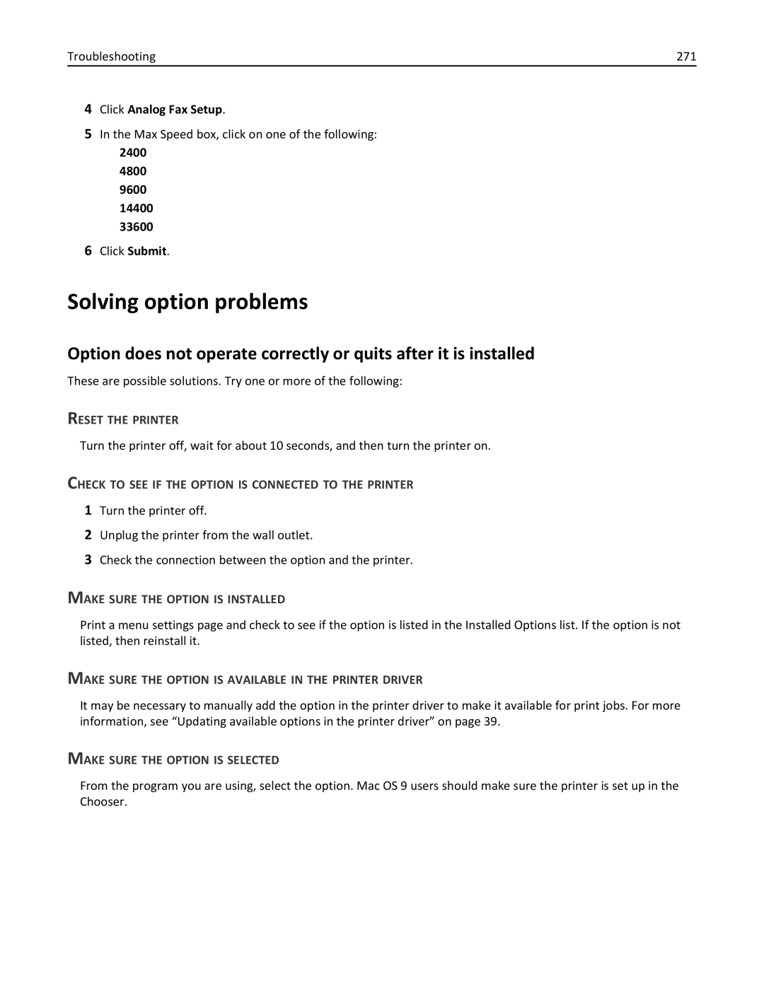 Lexmark 19Z4028, 432, 19Z0101, 632, 832, X860DE, X862DE, X864DE, 19Z0202, 19Z0200, 19Z0102 manual Solving option problems 