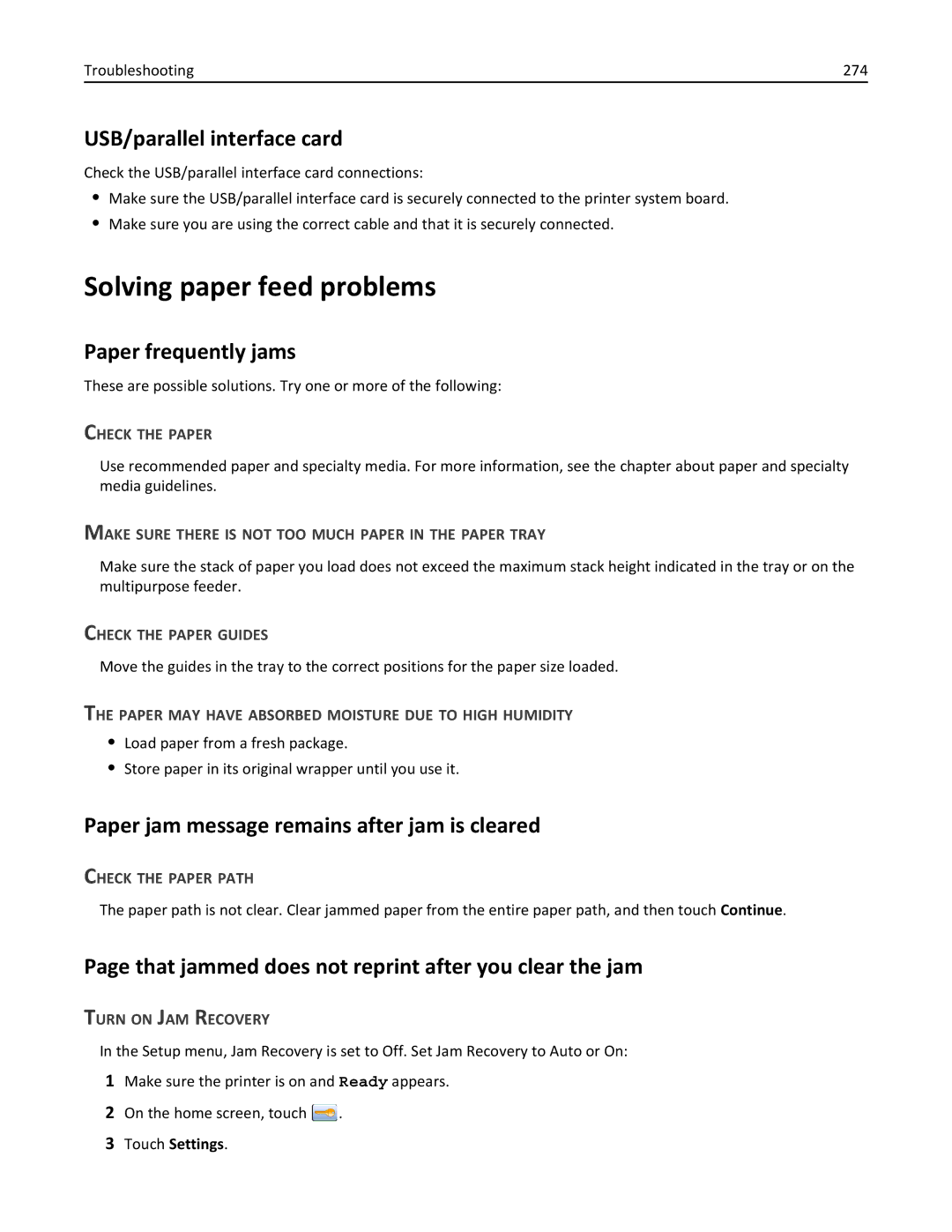 Lexmark 19Z0102, 432, 19Z0101, 632, 832 manual Solving paper feed problems, USB/parallel interface card, Paper frequently jams 