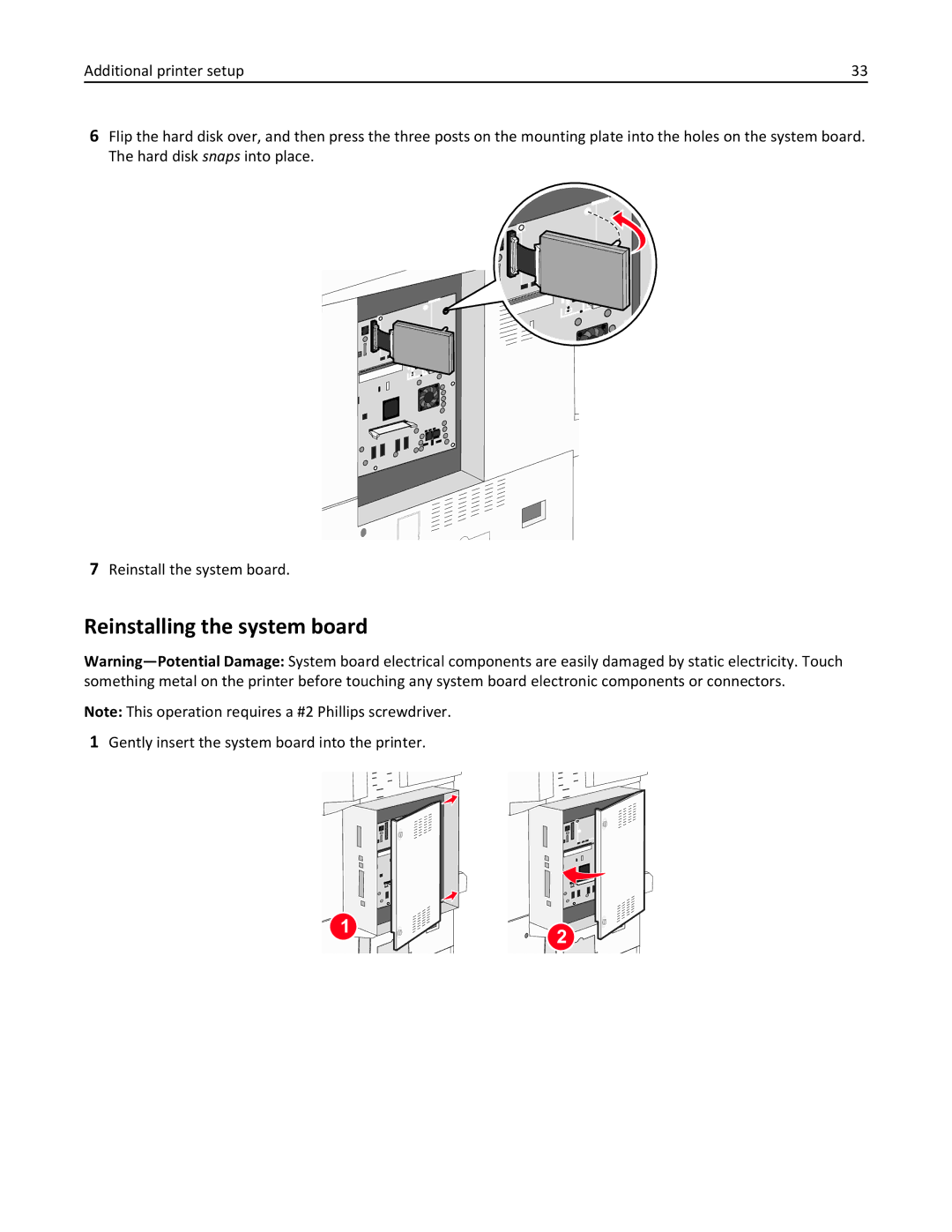 Lexmark 432, 19Z0101, 632, 832, X860DE, X862DE Reinstalling the system board, Gently insert the system board into the printer 