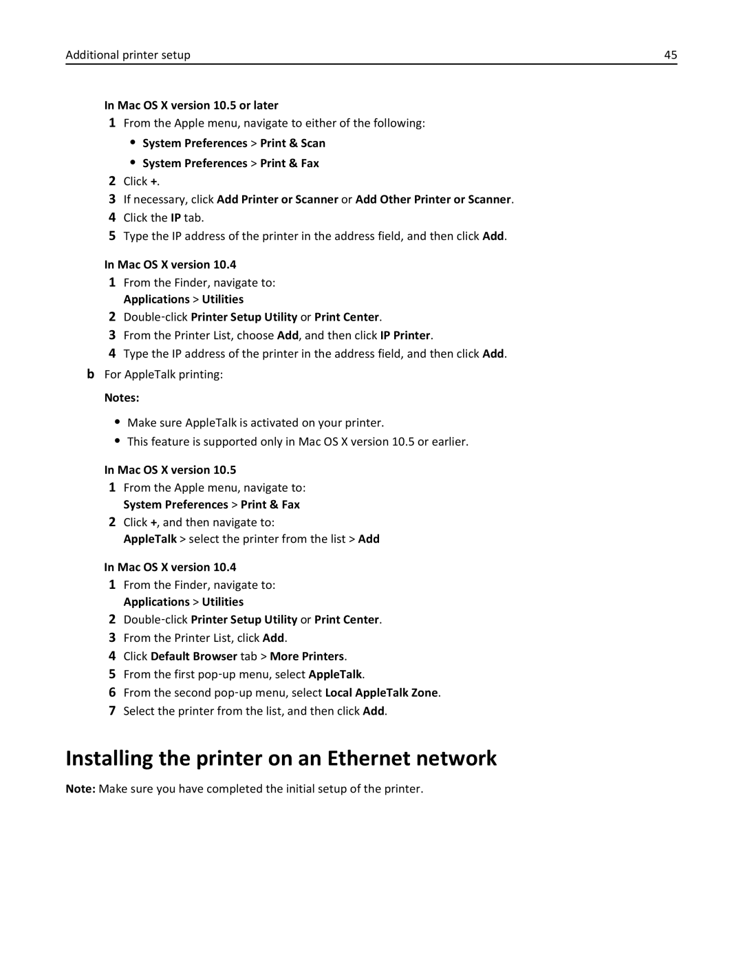 Lexmark 19Z0101, 432, 632 Installing the printer on an Ethernet network, Double‑click Printer Setup Utility or Print Center 