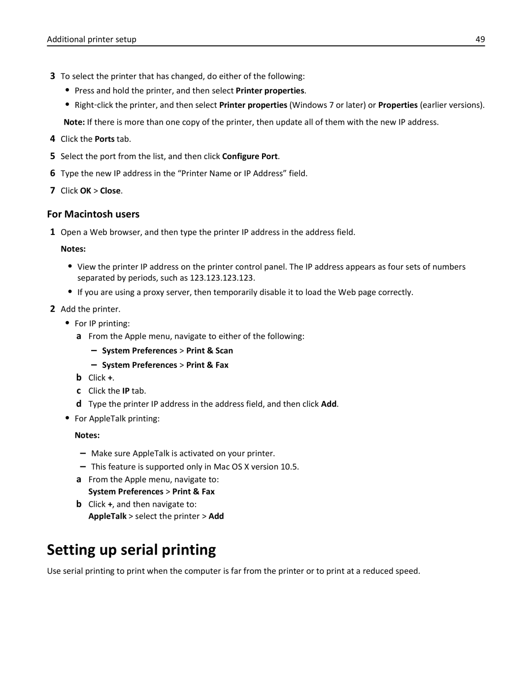 Lexmark X862DE, 432, 19Z0101, 632, 832, X860DE, X864DE, 19Z4028, 19Z0202, 19Z0200 Setting up serial printing, For Macintosh users 