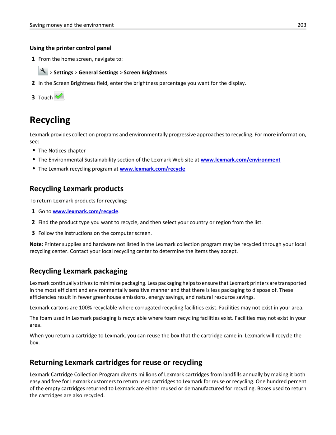 Lexmark 436 manual Recycling Lexmark products, Recycling Lexmark packaging, Using the printer control panel 