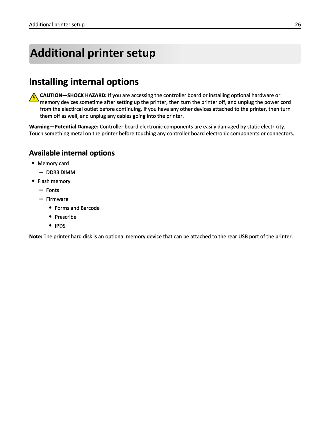 Lexmark 436 manual Additional printer setup, Installing internal options, Available internal options 