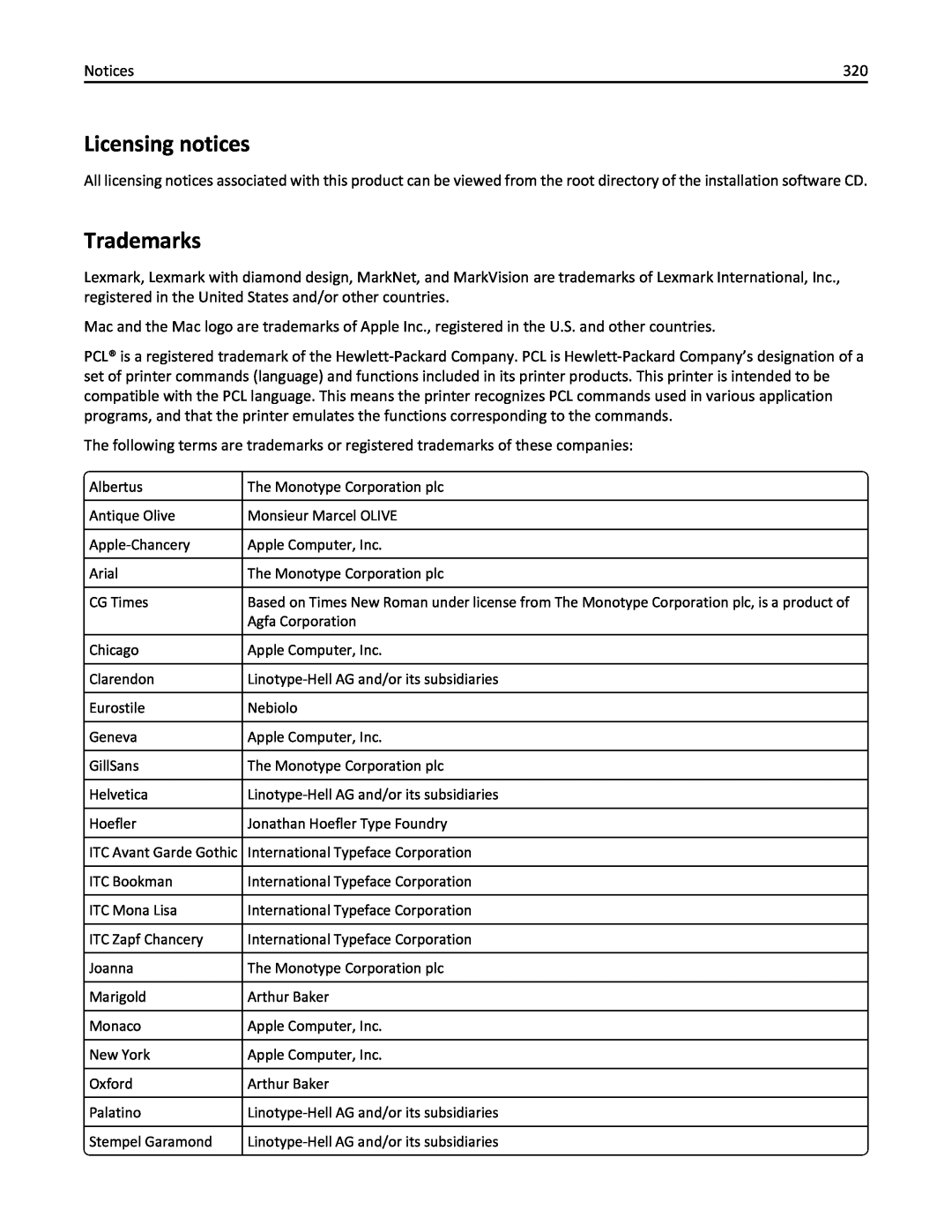 Lexmark 436 manual Licensing notices, Trademarks 