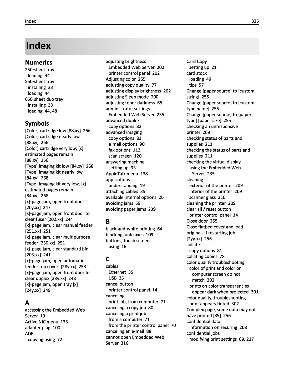 Lexmark 436 manual Index, Numerics, Symbols 
