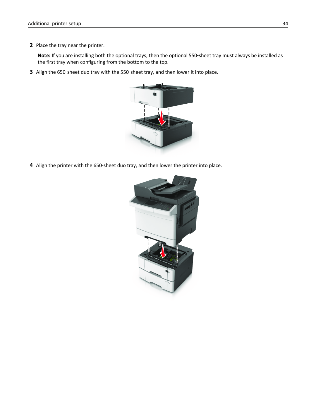 Lexmark 436 manual Additional printer setup, Place the tray near the printer 
