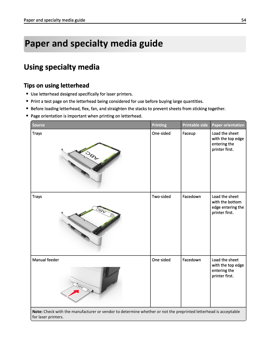 Lexmark 436 manual Paper andspecialty mediaguide, Using specialty media, Tips on using letterhead 