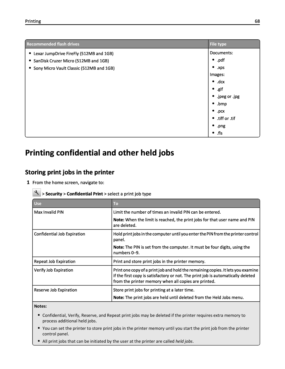 Lexmark 436 manual Printing confidential and other held jobs, Storing print jobs in the printer 