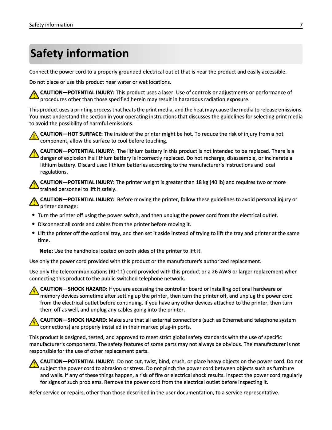 Lexmark 436 manual Safety information 