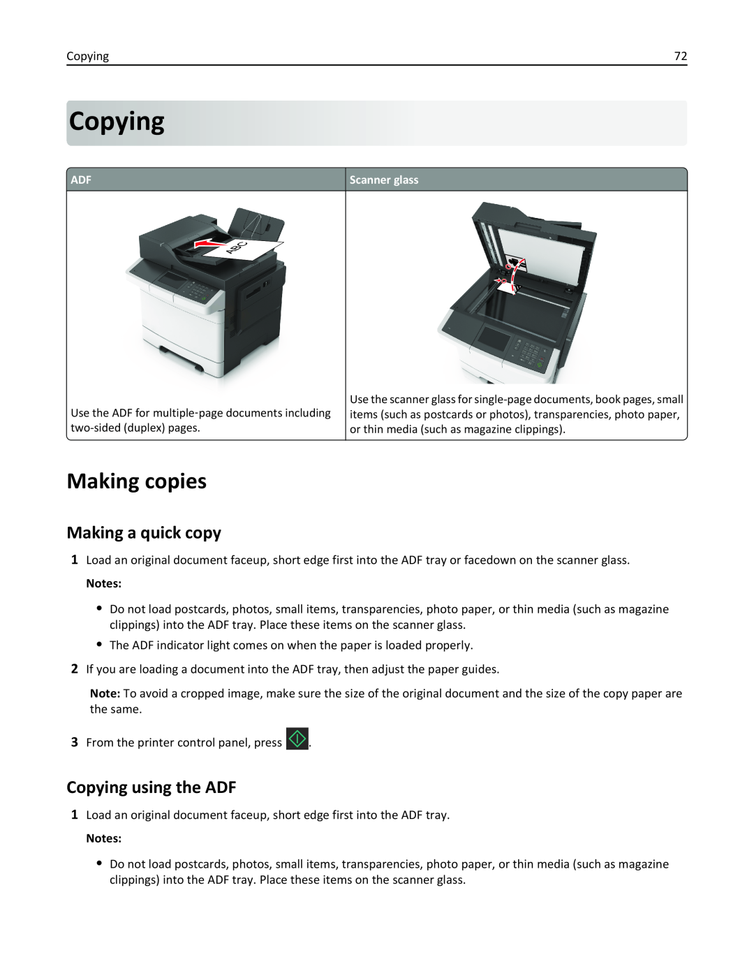 Lexmark 436 manual Making copies, Making a quick copy, Copying using the ADF 