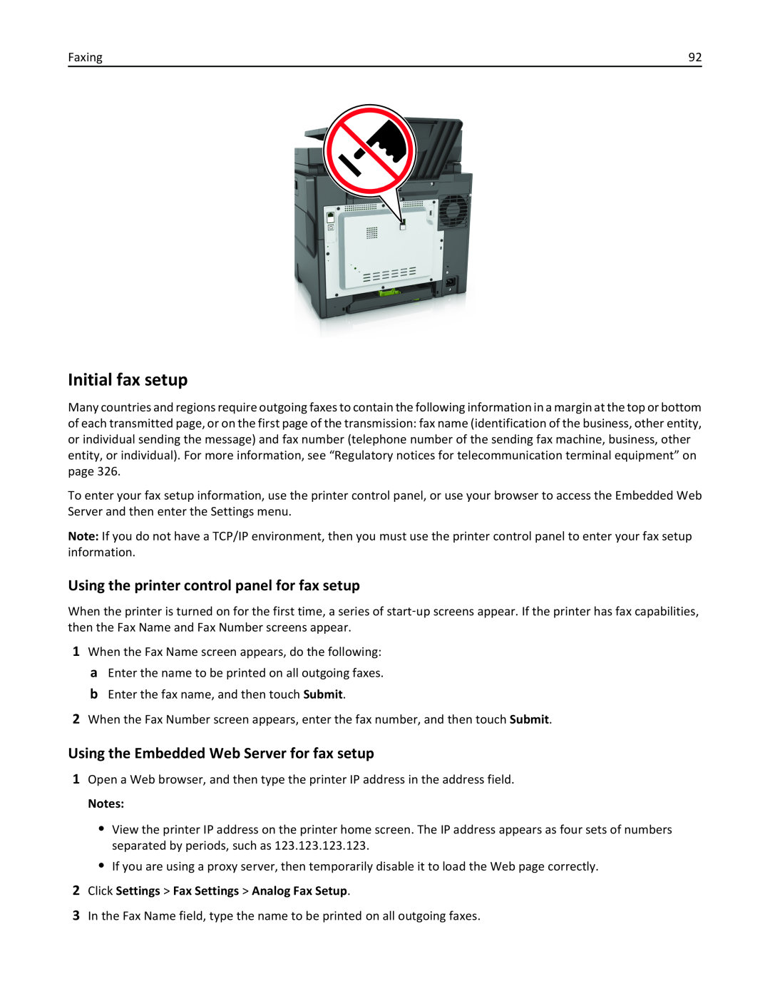 Lexmark 436 Initial fax setup, Using the printer control panel for fax setup, Using the Embedded Web Server for fax setup 