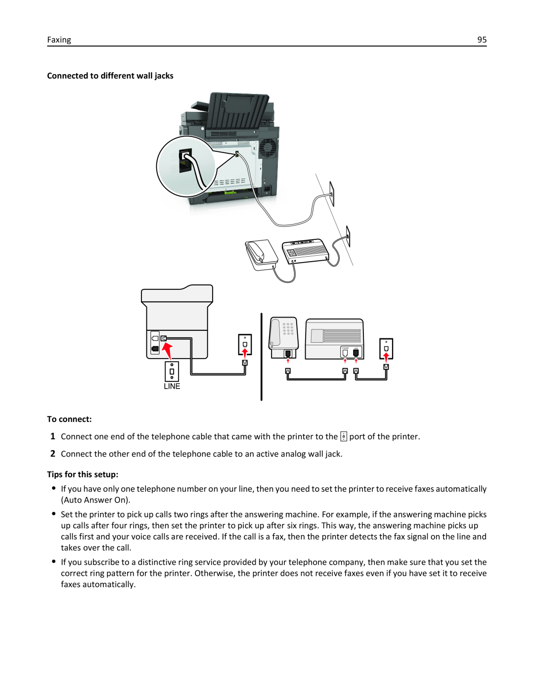 Lexmark 436 manual Connected to different wall jacks, To connect, Tips for this setup 