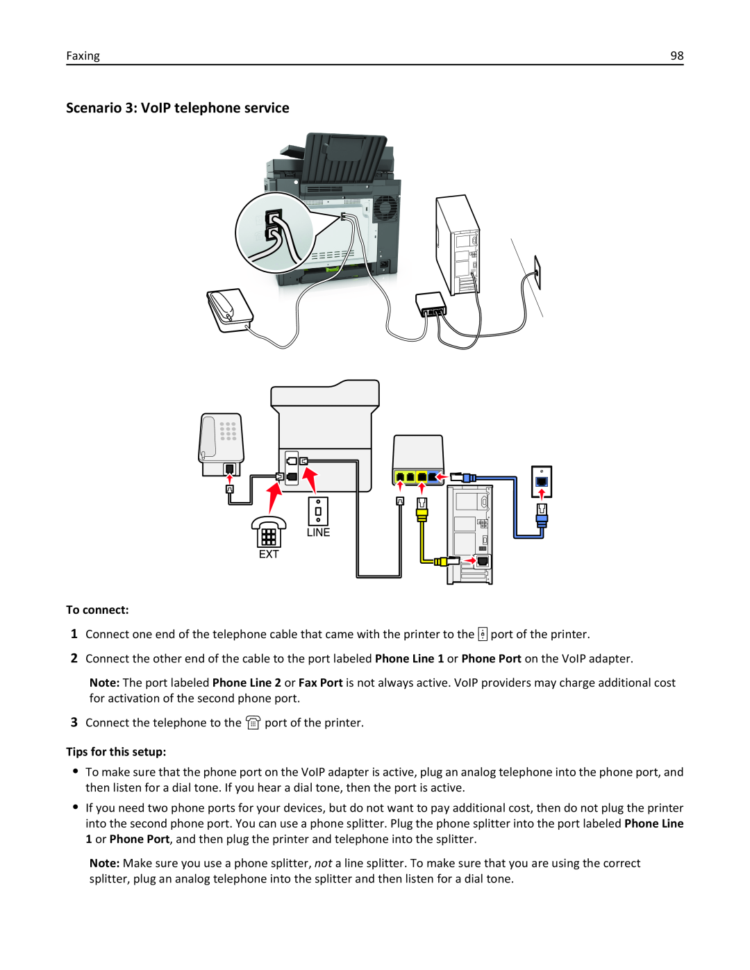 Lexmark 436 manual Scenario 3 VoIP telephone service, To connect, Tips for this setup 