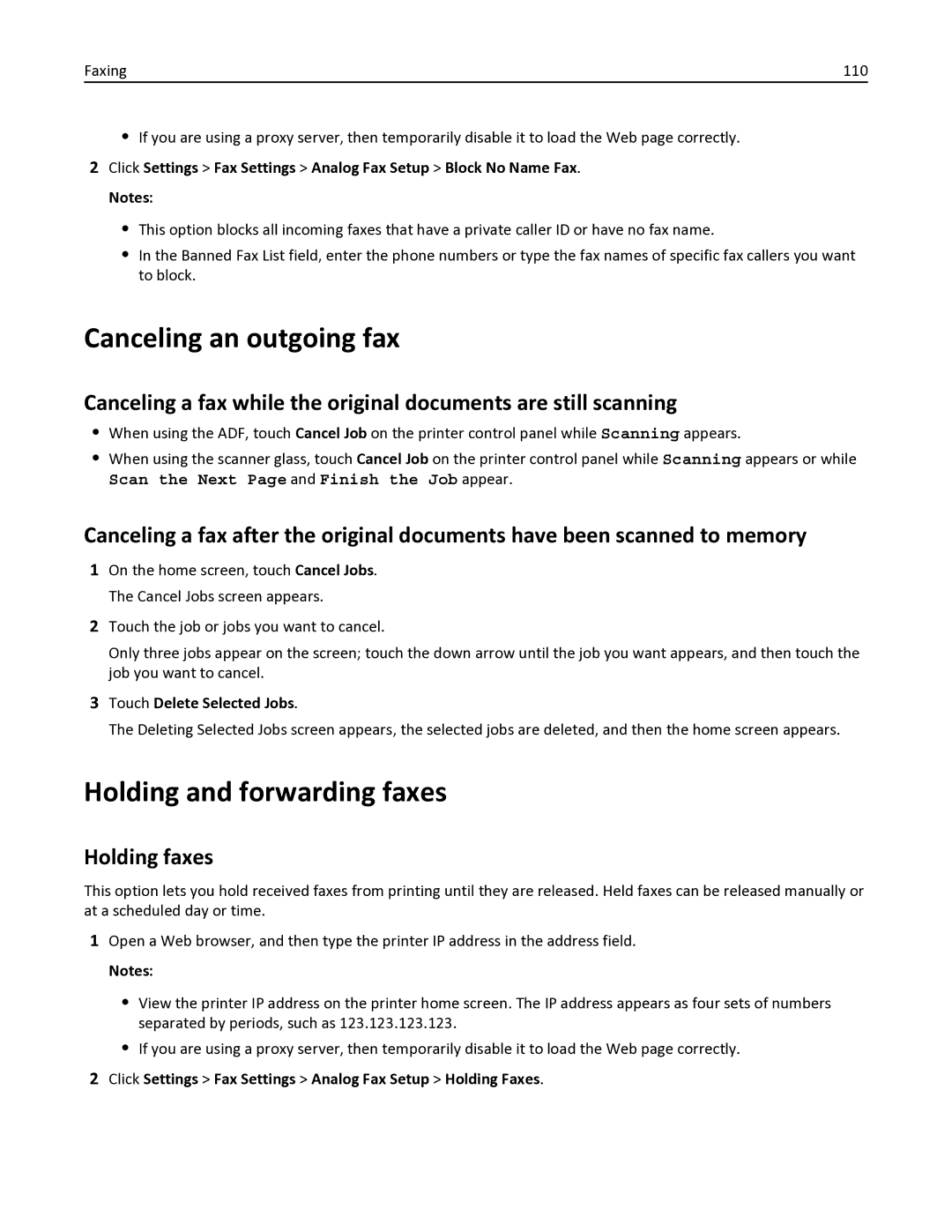 Lexmark 436 manual Canceling an outgoing fax, Holding and forwarding faxes, Holding faxes, Touch Delete Selected Jobs 