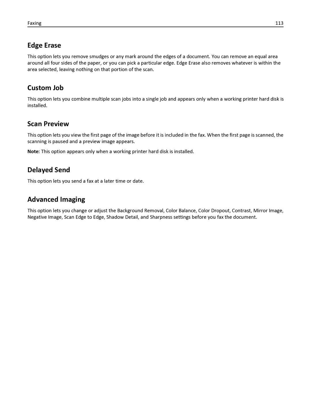 Lexmark 436 manual Delayed Send, Faxing 113, This option lets you send a fax at a later time or date 