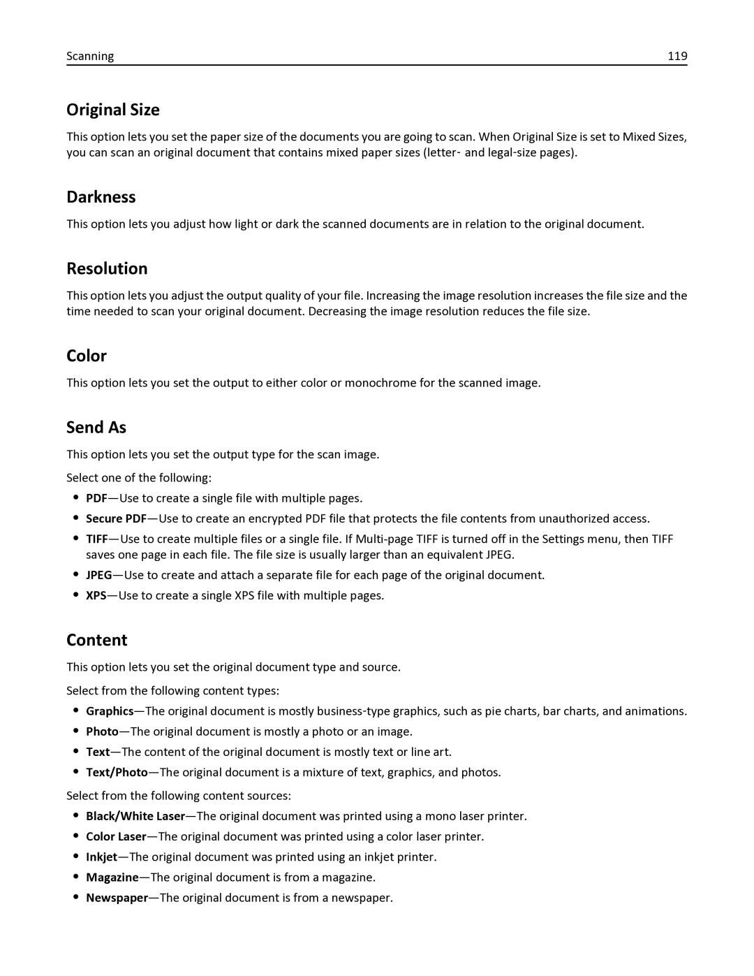 Lexmark 436 manual Original Size, Scanning 119 