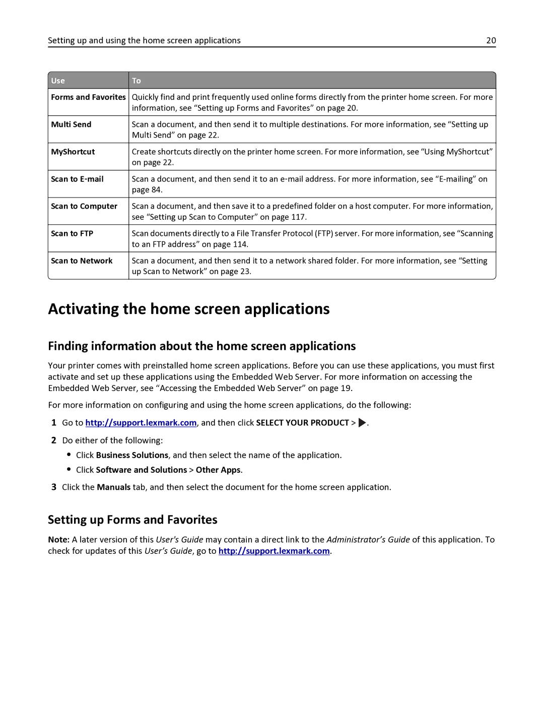 Lexmark 436 manual Activating the home screen applications, Finding information about the home screen applications 