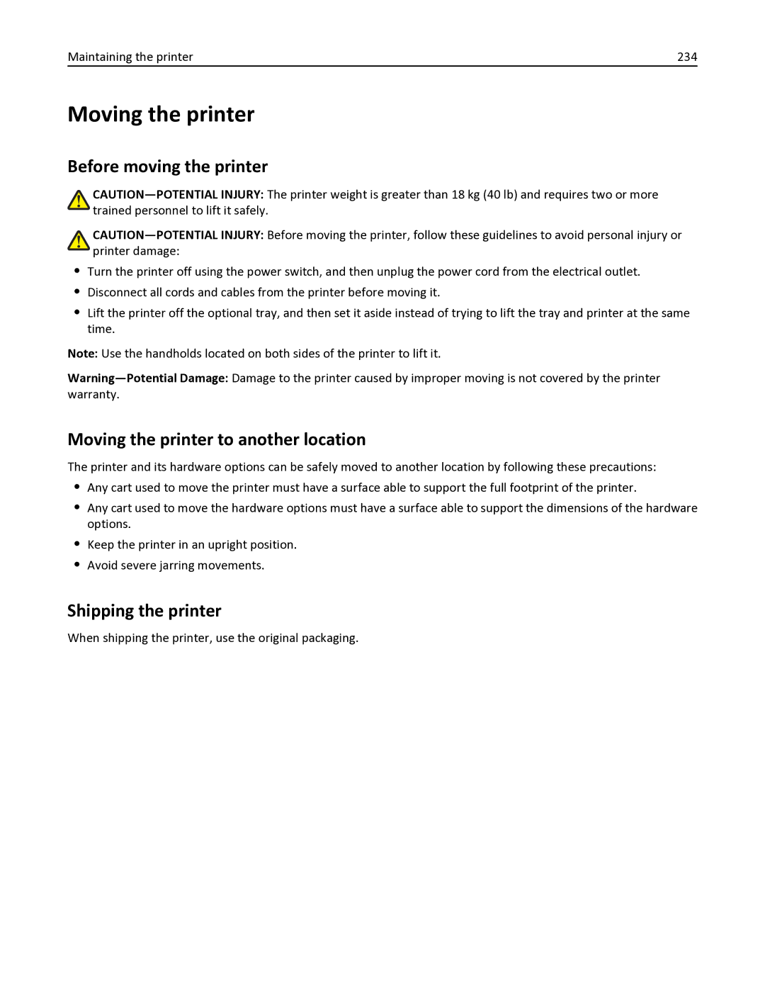 Lexmark 436 manual Before moving the printer, Moving the printer to another location, Shipping the printer 