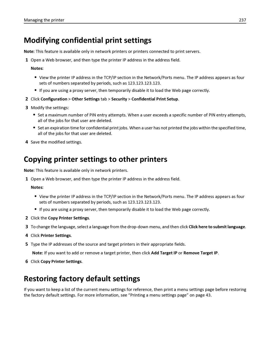 Lexmark 436 manual Modifying confidential print settings, Copying printer settings to other printers 