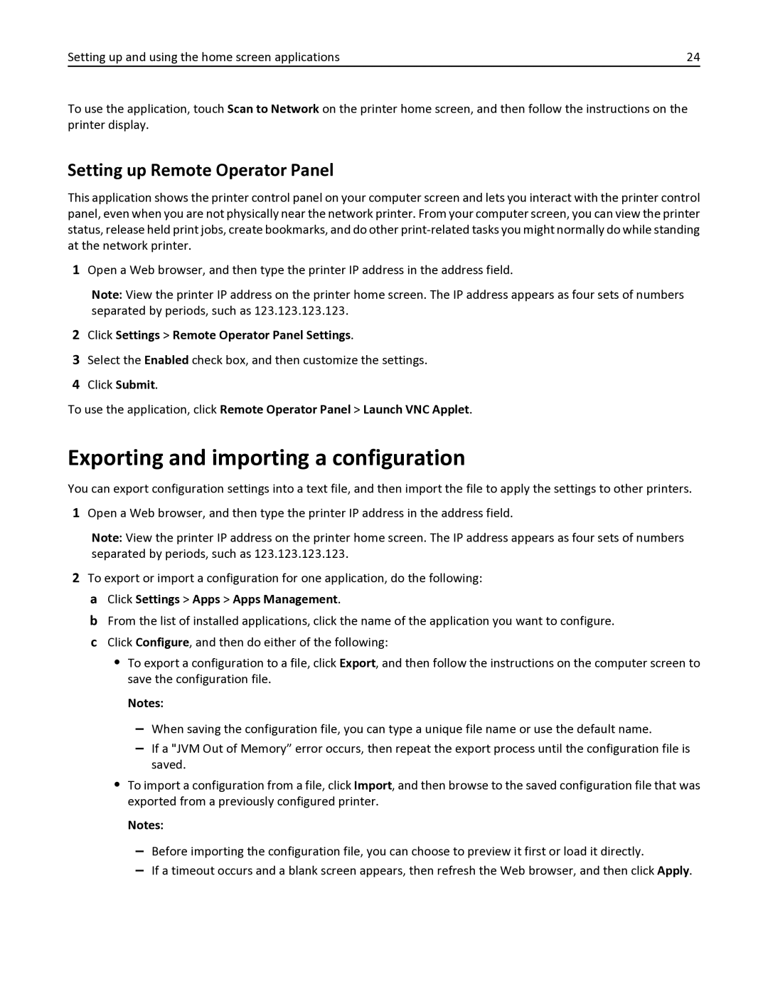 Lexmark 436 manual Exporting and importing a configuration, Setting up Remote Operator Panel 