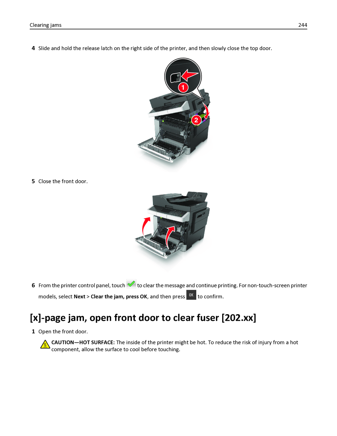 Lexmark 436 manual Jam, open front door to clear fuser 