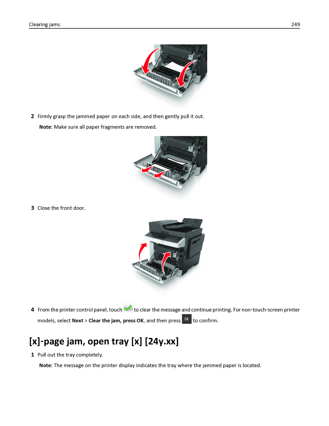 Lexmark 436 manual ‑page jam, open tray x 24y.xx, Pull out the tray completely 