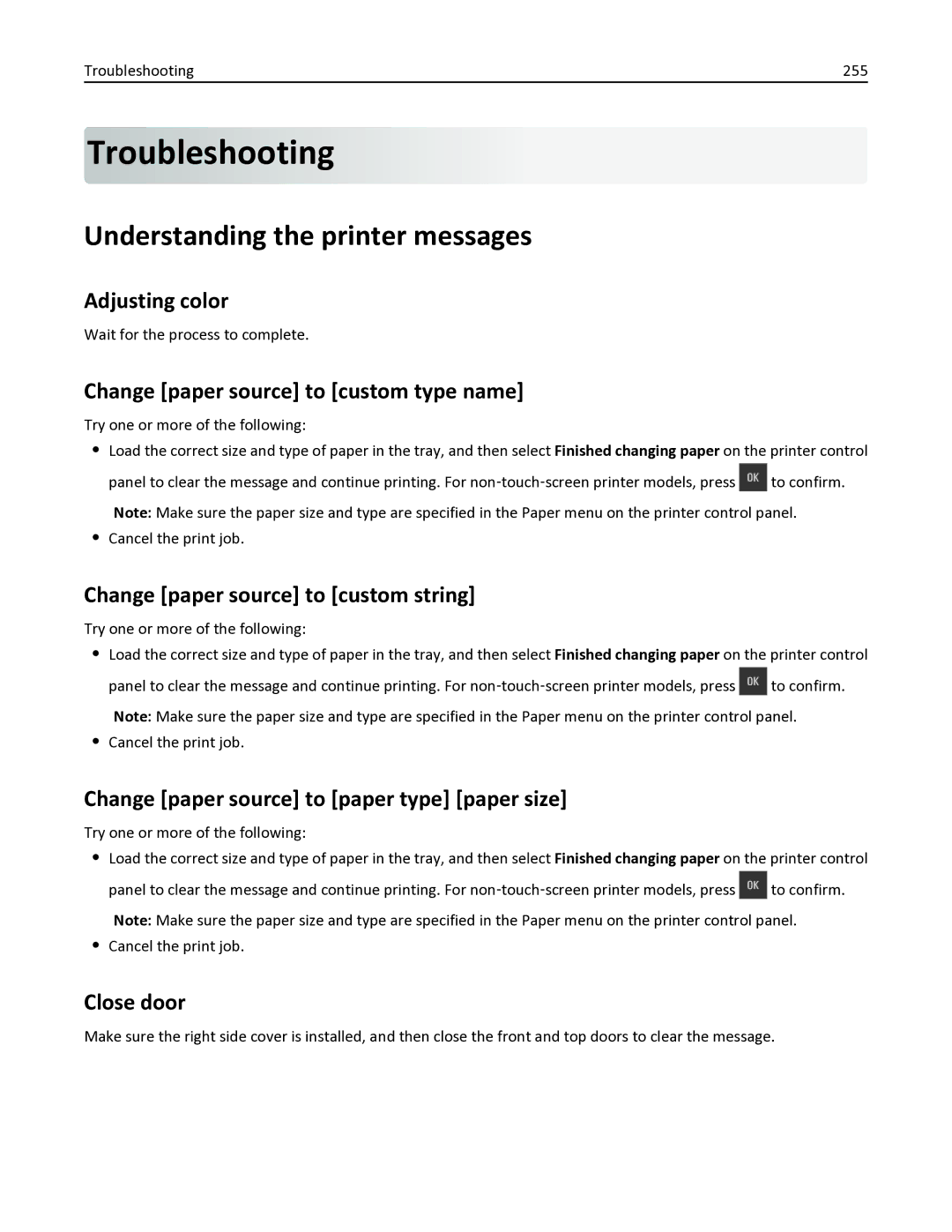 Lexmark 436 manual Troubleshooting, Understanding the printer messages 