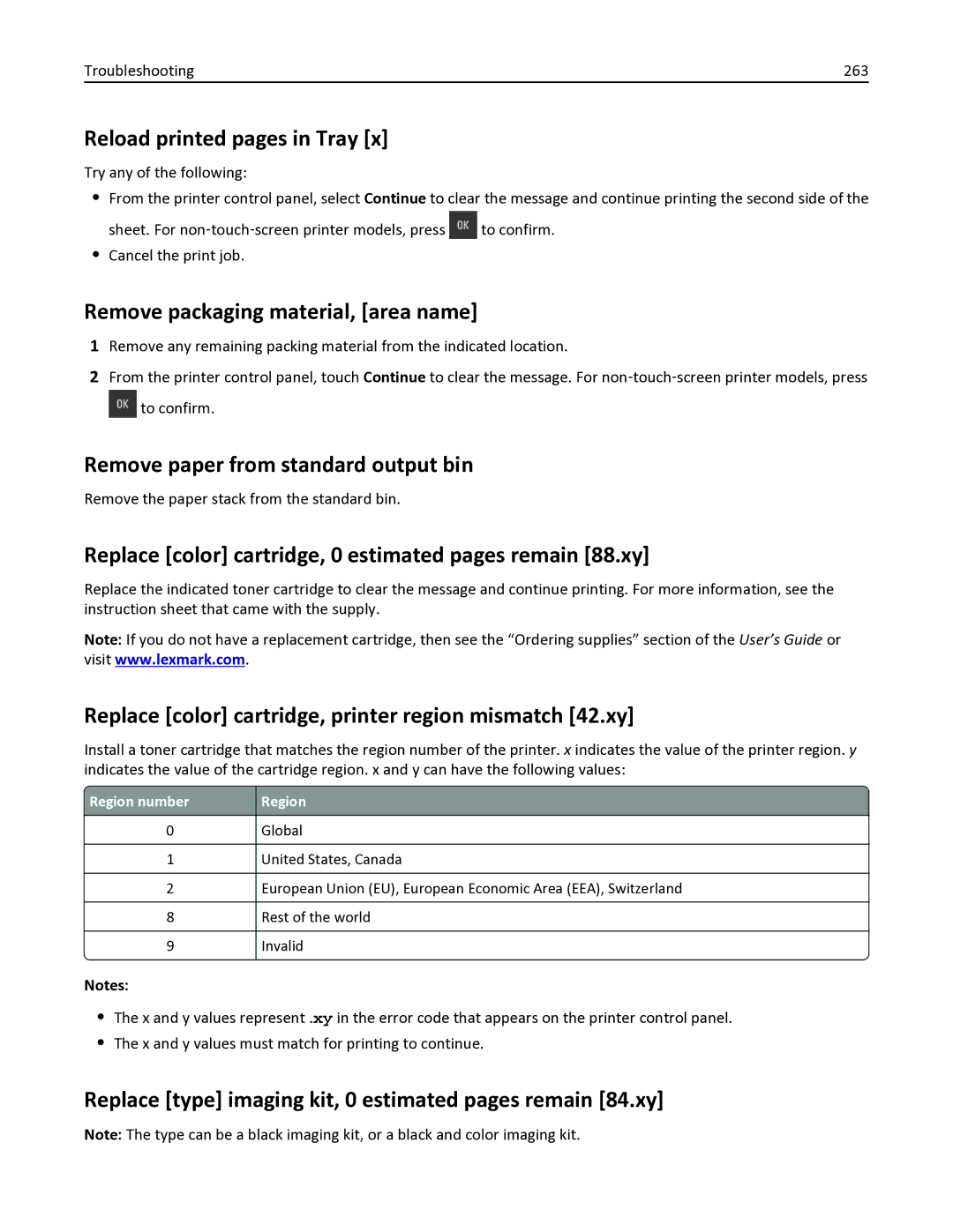 Lexmark 436 Reload printed pages in Tray, Remove packaging material, area name, Remove paper from standard output bin 