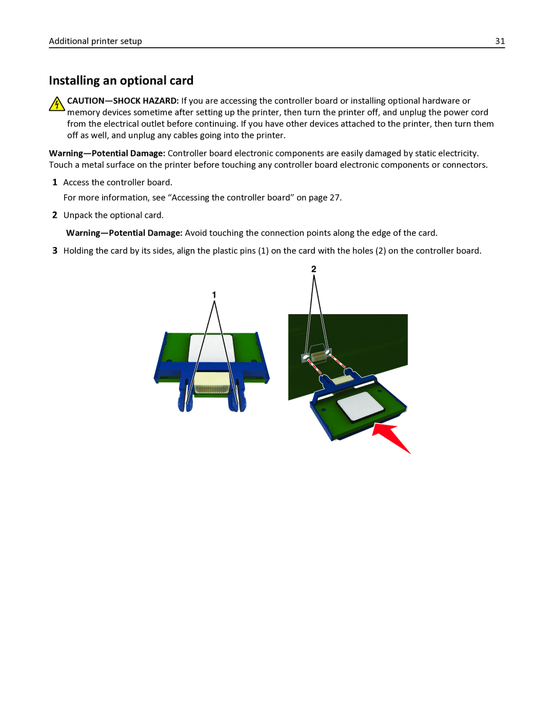 Lexmark 436 manual Installing an optional card, Additional printer setup 