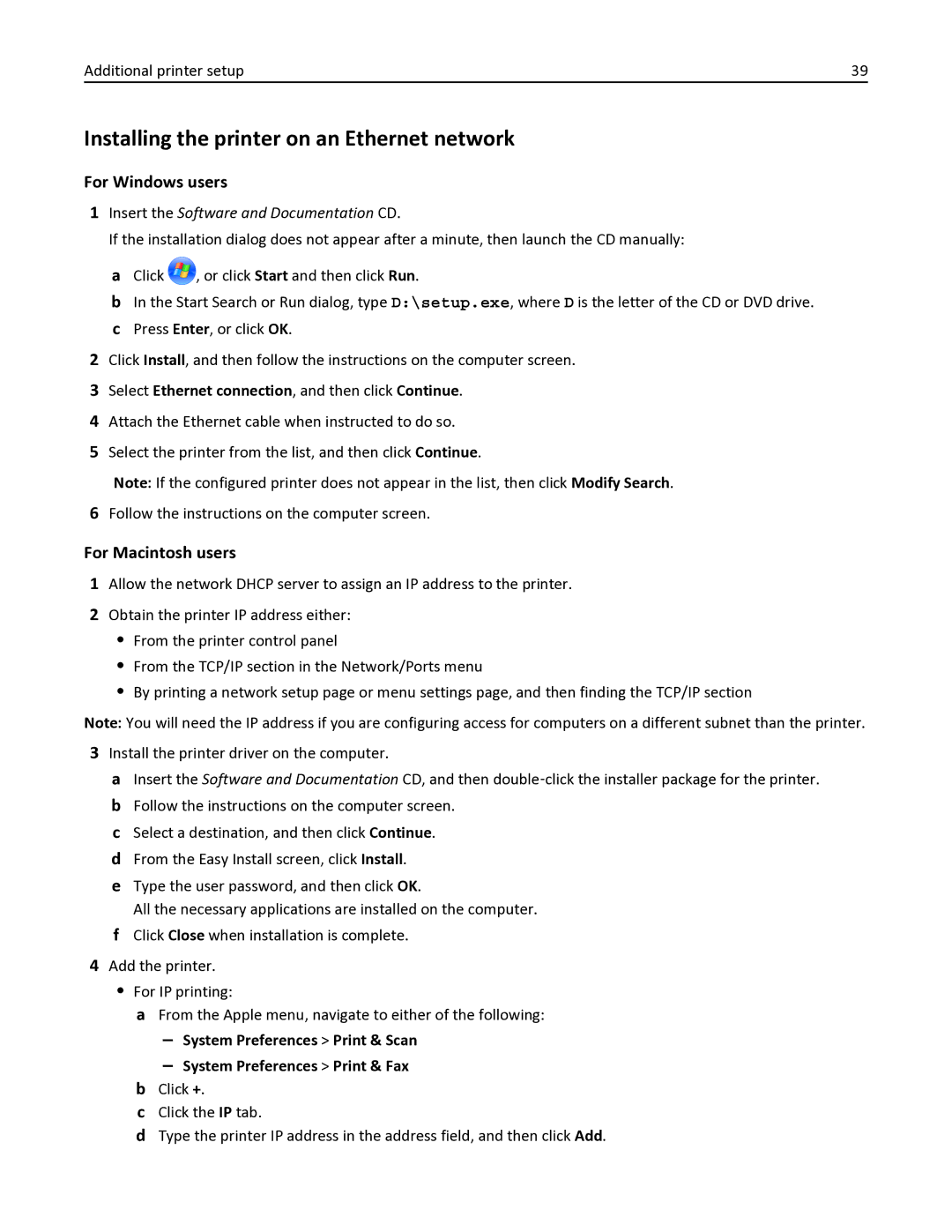 Lexmark 436 manual Installing the printer on an Ethernet network, Select Ethernet connection, and then click Continue 