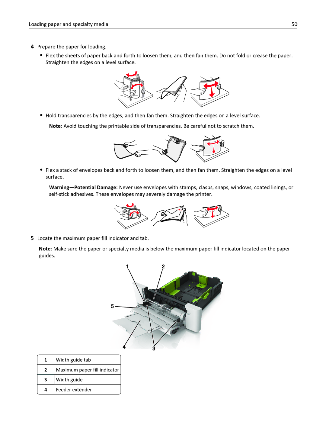 Lexmark 436 manual Width guide tab, Feeder extender 