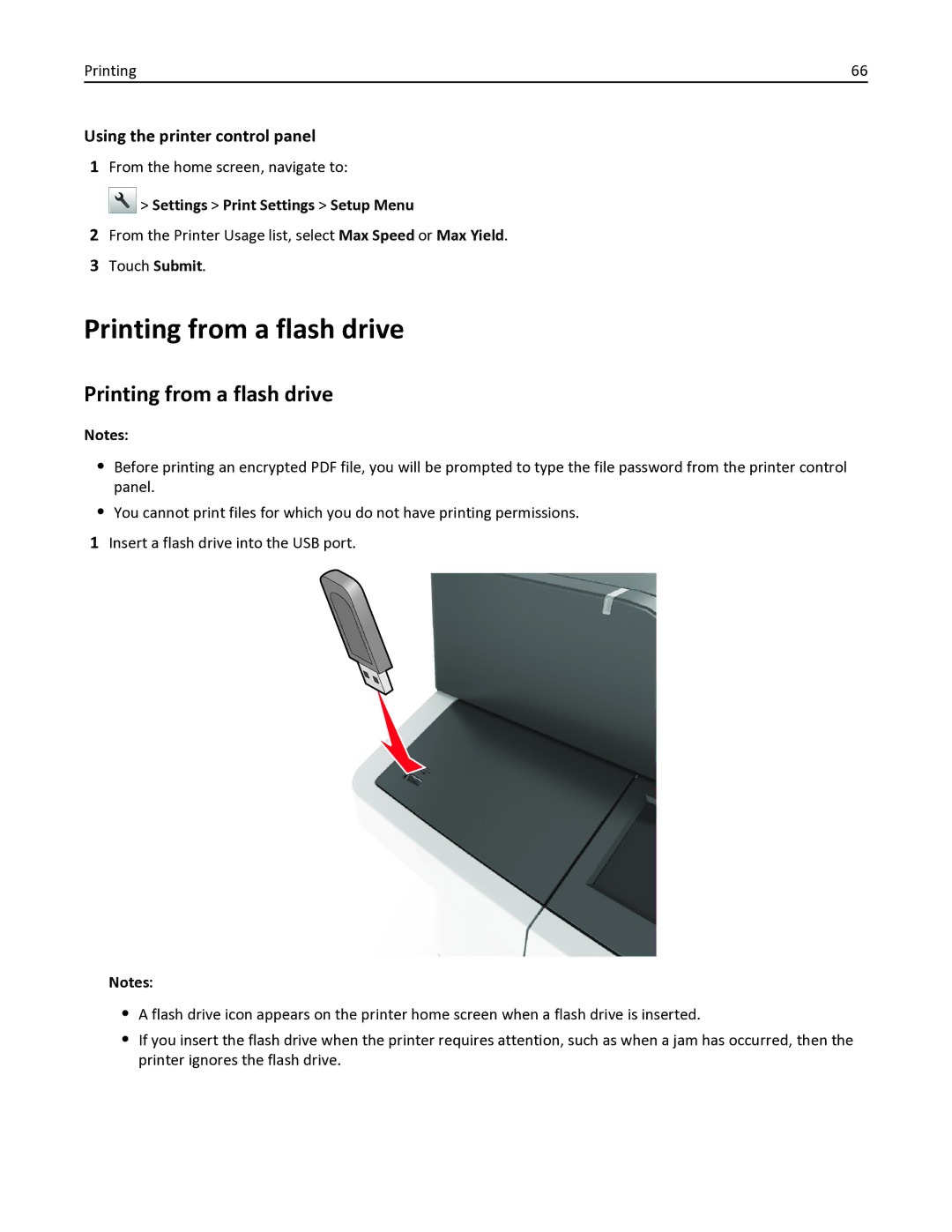 Lexmark 436 manual Printing from a flash drive, Settings Print Settings Setup Menu 