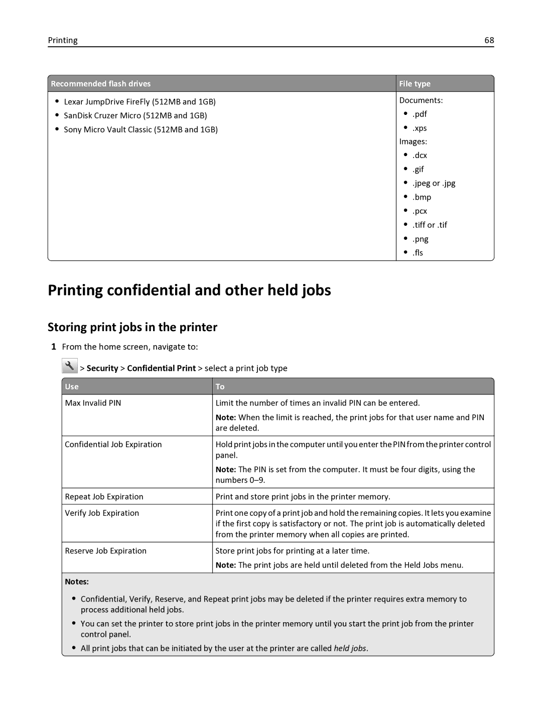 Lexmark 436 manual Printing confidential and other held jobs, Storing print jobs in the printer 