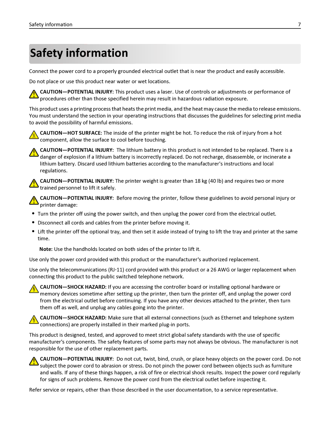 Lexmark 436 manual Safety information 