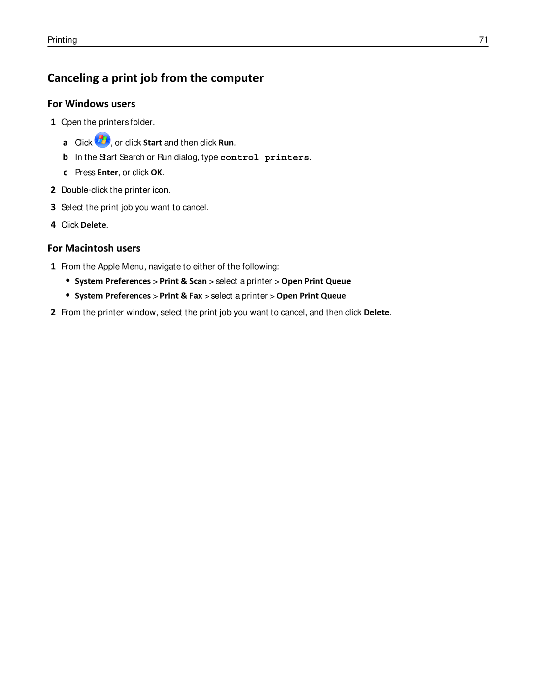 Lexmark 436 manual Canceling a print job from the computer, Printing 