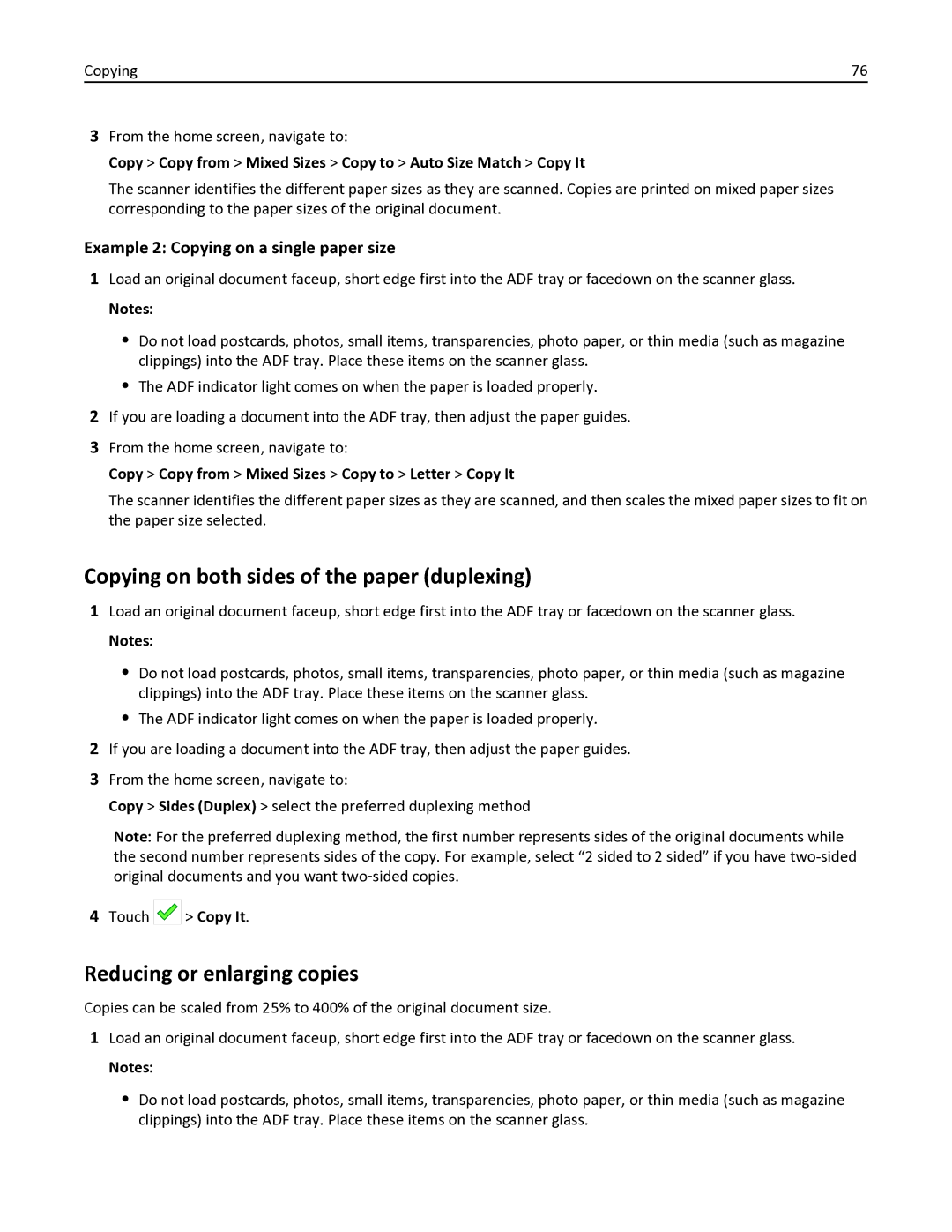 Lexmark 436 manual Copying on both sides of the paper duplexing, Reducing or enlarging copies 