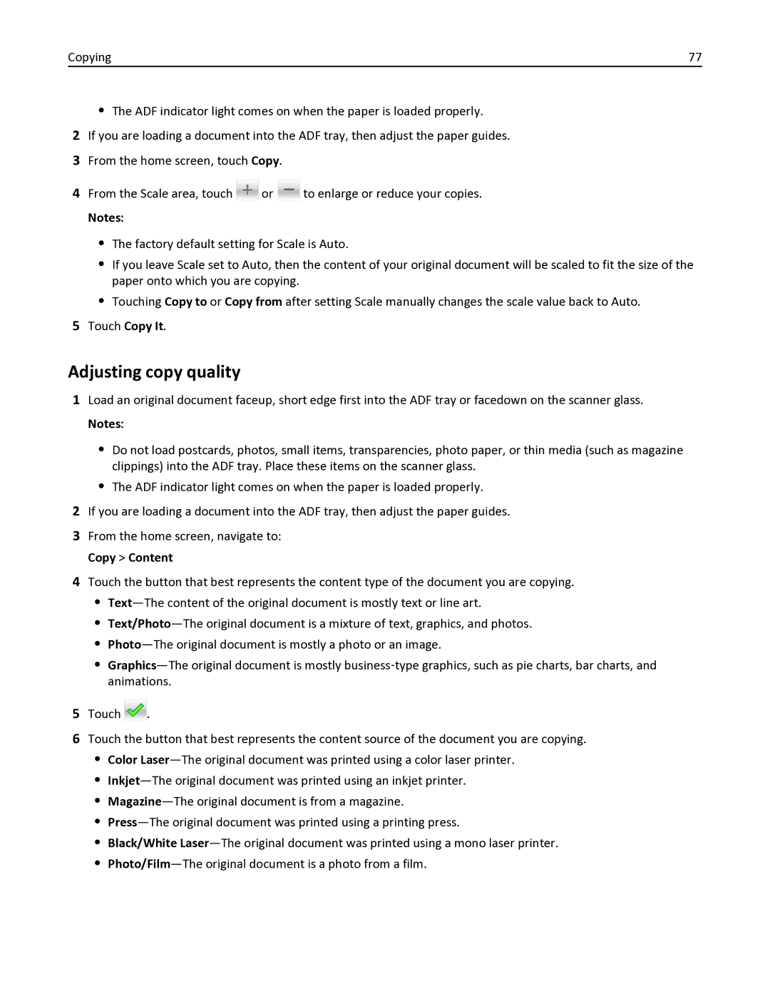 Lexmark 436 manual Adjusting copy quality 