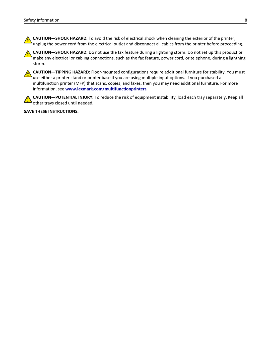 Lexmark 436 manual Safety information 