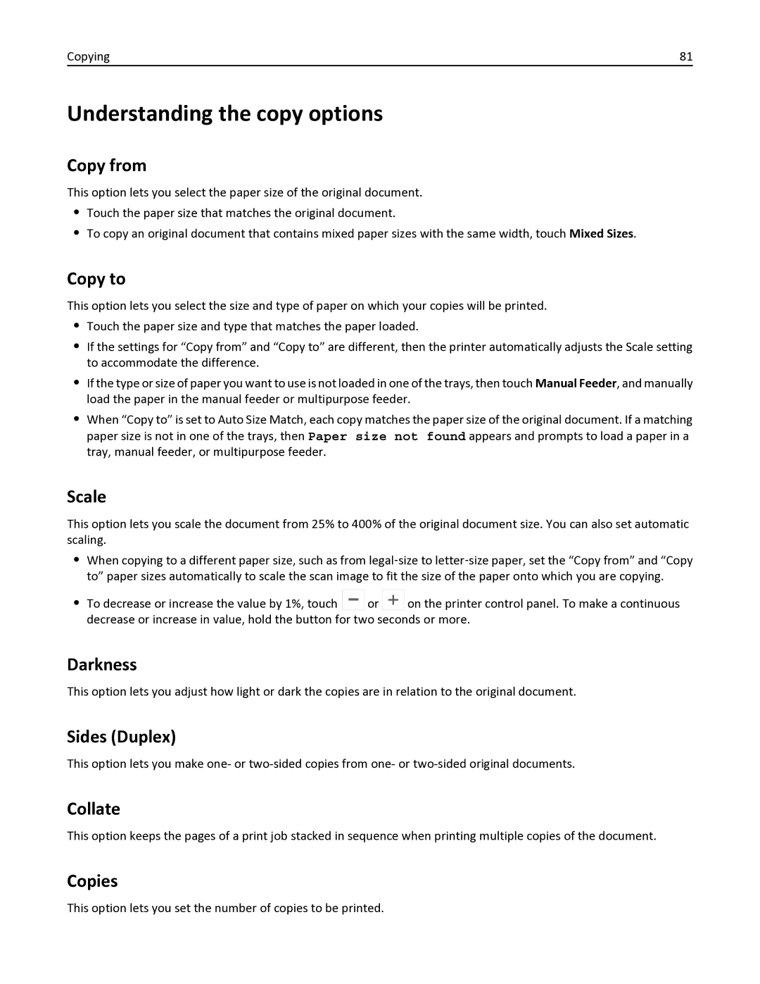 Lexmark 436 manual Understanding the copy options 