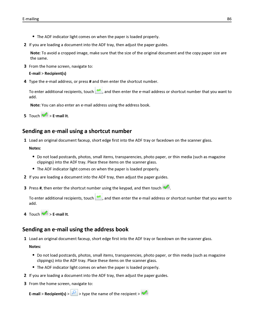 Lexmark 436 manual Sending an e‑mail using a shortcut number, Sending an e‑mail using the address book 