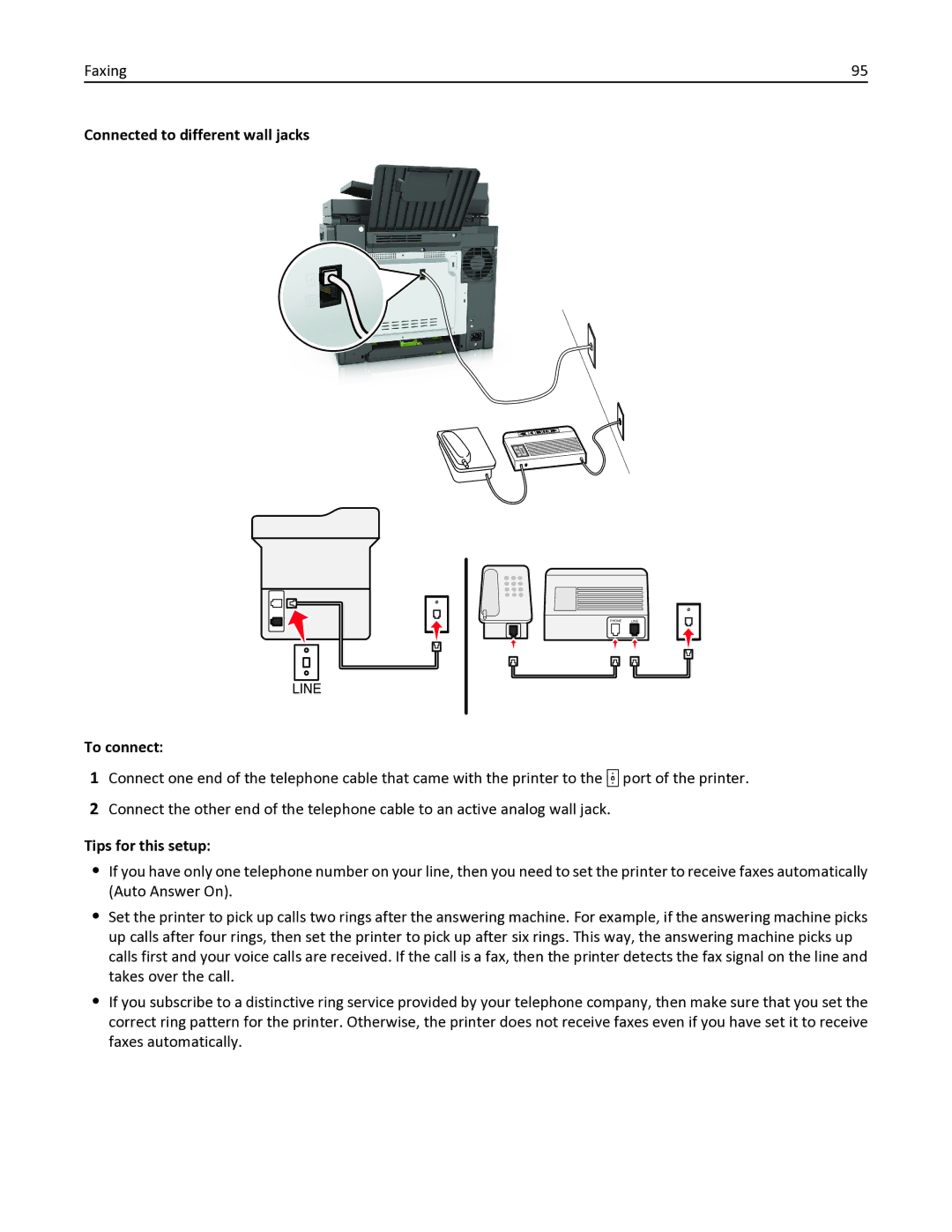 Lexmark 436 manual Connected to different wall jacks 