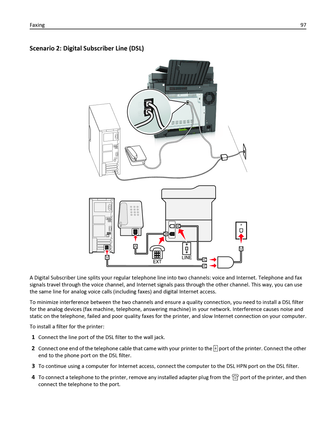 Lexmark 436 manual Scenario 2 Digital Subscriber Line DSL 