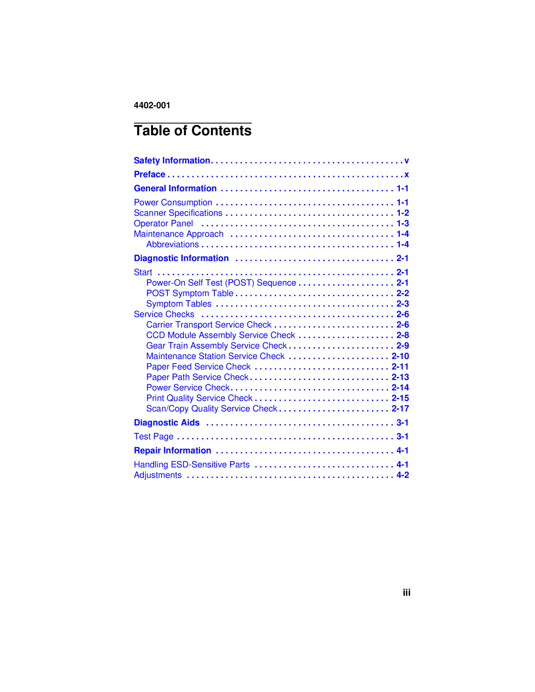 Lexmark 4402-001 manual Table of Contents 