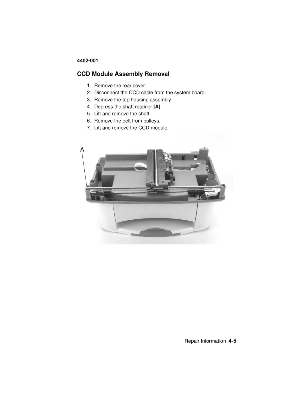 Lexmark 4402-001 manual CCD Module Assembly Removal 